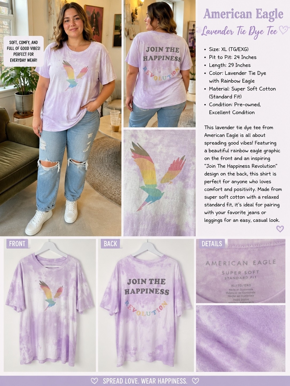 P126 💜 Join the Happiness Revolution – American Eagle Tie-Dye Tee 🌈🦅